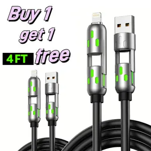 【Buy 1 get 1 Free】4 in 1 Multi-Function USB Charging Cable - MAX 240W Fast Charging/Charger Cable,  Data Transfer with USB A + Type C, for Iphone Ipad, Samsung Galaxy Macbook Ipad Tablet, Smartphone Cellphone Device Durable Lightning Electronic