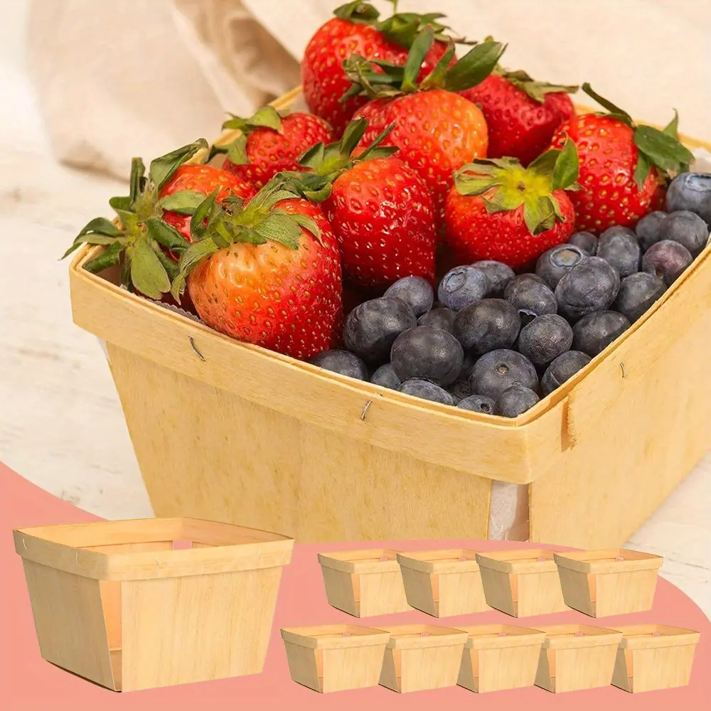 Set of 10 Square Pulp Fruit Basket, Wooden Ventilated Art Basket, Multi-Purpose Square Art Storage Basket, Fruit Placement Basket, Suitable for Daily Kitchen Storage or Artistic Decoration Ornaments