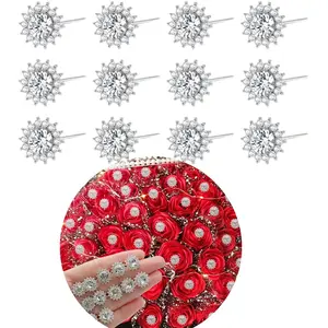 12 sparkling rhinestone diamond brooches, used for bouquet accessories bouquet decoration, high-quality diamond brooches, straight head brooches, used for weddings, gift jewelry DIY decoration