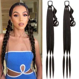 1PCS/ 2PCS DIY Braided Ponytail Extension with Hair Tie Straight Wrap Around Hair Extensions Ponytail Natural Soft Synthetic Hair Piece Daily Wear 34inch Long