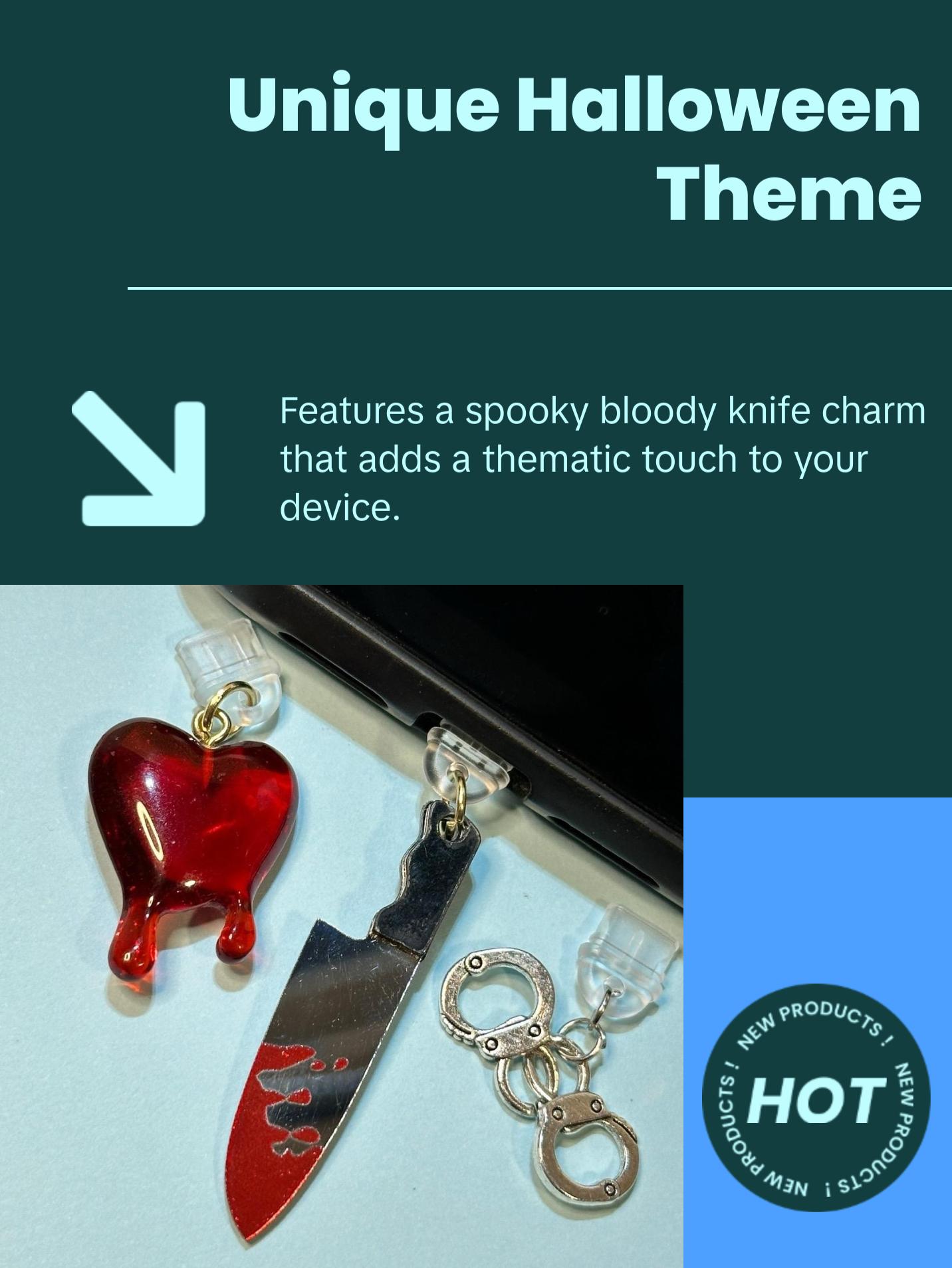 Halloween Bloody Knife Charms for Kindle and Phone Phone Dust Plug Accessories Smartphone cell kindle charm--=%2=- bookish=%2=----=%2=- gift=%2=-- bookish gift decorative accessory