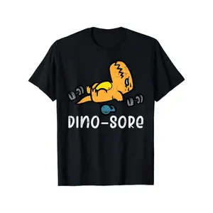 Men Dino Sore T-Shirt Soft Cotton Funny Gym Tee With Cartoon Dinosaur Weightlifting Design For Workouts And Casual Wear