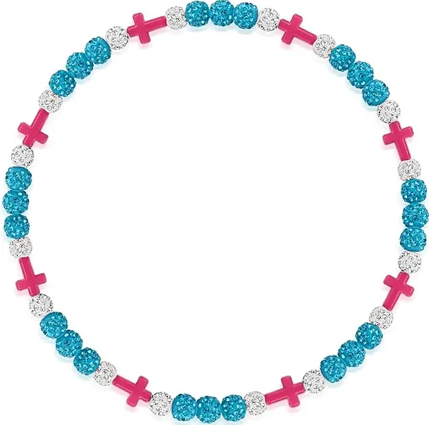 Iced Bling Disco Ball Rhinestone Bead Baseball Necklace Teal, Hot Pink Cross Iced Bling Disco Ball Rhinestone Bead Baseball Necklace Teal, Hot Pink Cross
