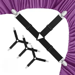 Bed Sheet Holder Straps, Upgrade Non Slip Sheet Clips, Fitted Sheet Holders for Corners, Easy Install Adjustable Elastic Firm Tight Accessories, 4Pcs/Set Black