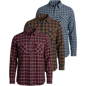 3 Pack: Men's Long-Sleeve Flannel Button Down Plaid Casual Shirt (Available in Big & Tall)