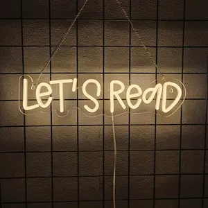 Let's Read Neon Sign for Wall Decor, Reading  Signs for Library,  Book Neon Lights for Classroom Reading Corner Bedroom Study Room Home Book Club Motivational Wall Art, Decorative Light Decor