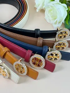 Elegant Diamond Embellished Business Casual Adjustable Women's Belt, PU Material, Letter Design, All Seasons Wear, Versatile Fashion Accessory