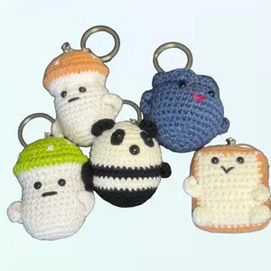 crocheted keychains, mushroom, blueberry, panda, sliced bread, toast, good for home decoration, home decorations. keychains Plain, daily keychains