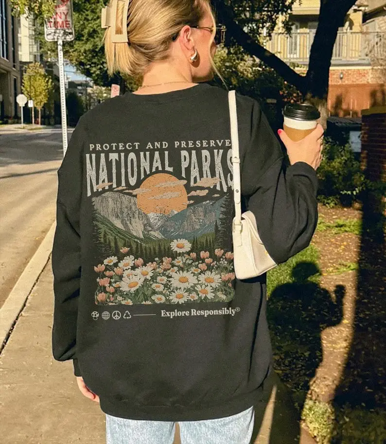 90s National Parks Sweatshirt, Granola Girl Shirt, Wildlife Crewneck Hiking Camping Clothes Wanderlust Shirt