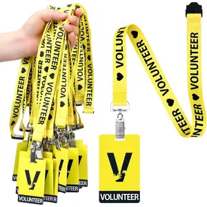 25 Pack Volunteer Lanyard with PVC Plastic Card Pass Identification ID Badges Bulk Breakaway Lanyard for Activity, Fundraising, Church, School, Events(Yellow)