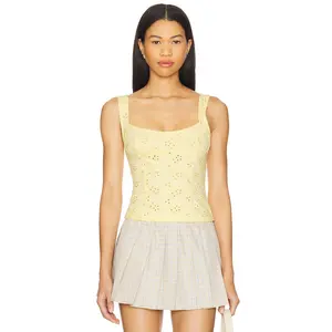 Free People Full Bloom Eyelet Cami in Banana Cream