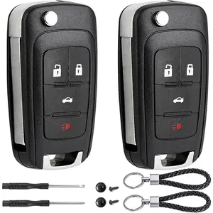 Chevy Buick GMC Flip Key Fob Case Shell Replacement 4 Button for Cruze Equinox Camaro Impala Malibu Sonic Regal Verano Encore Lacrosse Terrain 2010 2011 2012 2013 2014 2015 2016 2017 2018 2019 2 Pack