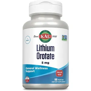 KAL Lithium Orotate 5mg, Low Dose Lithium Supplement for General Wellness Mood Support, Highly Bioavailable, Vegan, 60-Day Guarantee, 180 Servings, 180 VegCaps