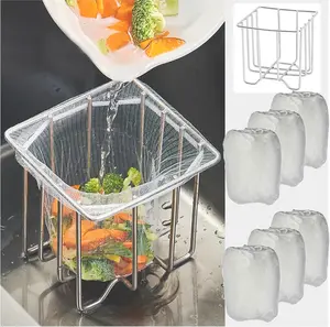 Kitchen Sink Strainer with Sink Basket Holder and 300 Strainer Net Bags, Catcher with drain filter Mesh bag,Meshmate  Rack Trash Catcher for Leftovers.