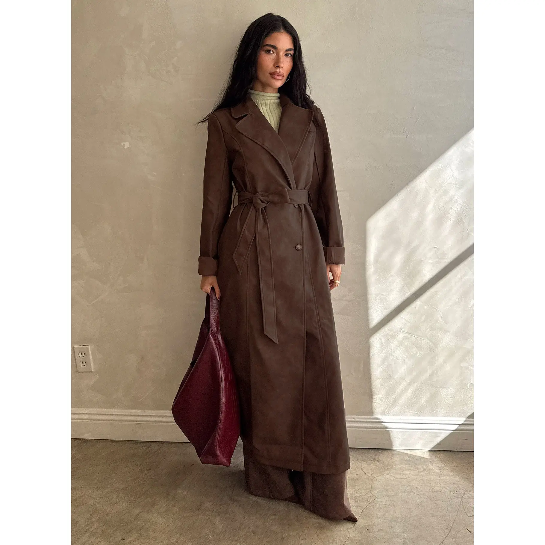 Salazar Longline Belted Trench Coat Chocolate Brown Salazar Longline Belted Trench Coat Chocolate Brown