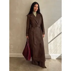 Salazar Longline Belted Trench Coat Chocolate Brown