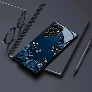 Phone Case - Dark Blue Rose Butterfly Print Phone Case for Samsung Galaxy S26 S25 S24 S23 S22Pro S21 S20 Fe Plus Ultra Pro A56 A55 A54 A53 A52 A51 A36 A35 A34 A32 A26 A25 A24 A23 A16 A15 A14 A06 A05 A03s