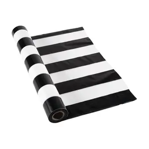 40" x 100 ft. Black & White Striped Disposable Plastic Tablecloth Roll