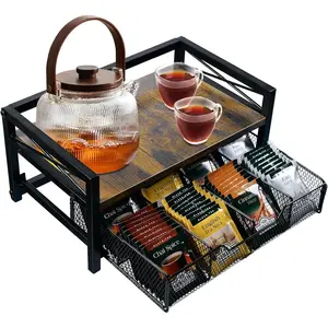 NANXITU Tea Holder Organizer,Wood Tea Box Organizer Storage Box,Tea Caddy for Tea Bags Organizer Drawer,with 8 Compartments Multi-Functional Tea Station Chest for Countertop