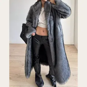 2025 New Two-Tone Autumn Winter Faux Fox Fur Coat for Women, Mid-Length, Fashionable and Youthful Overcoat