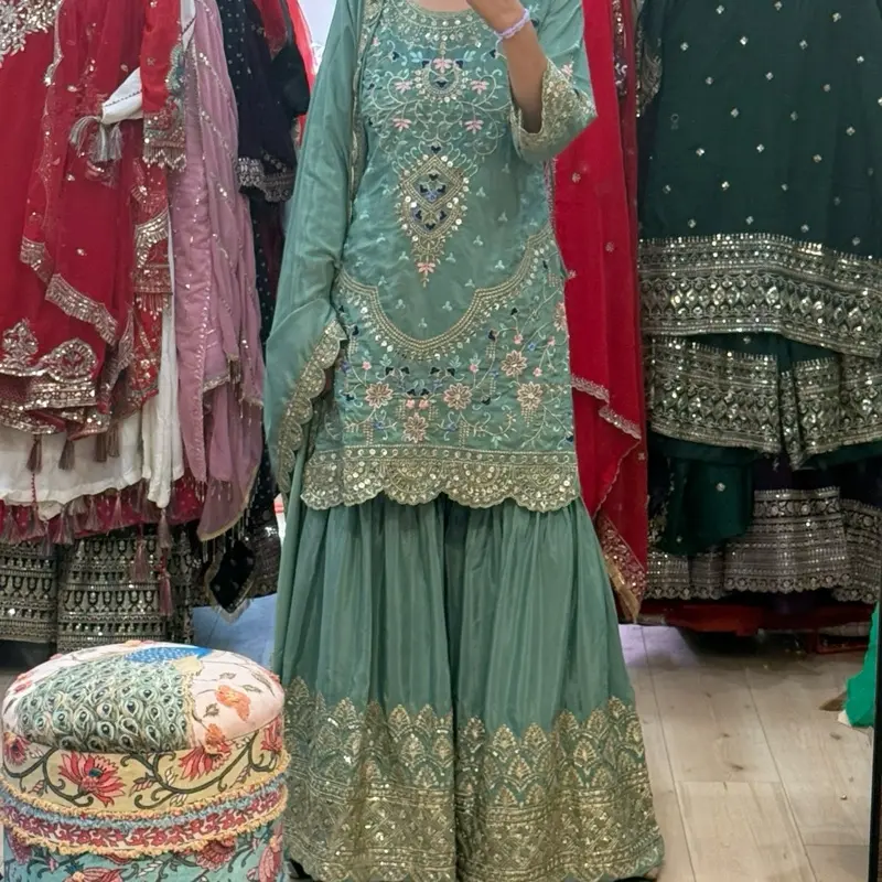 Women sharara suit pink party wear Indian weeding heavy Diwali outfit