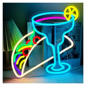 Sign Illuminated Taco And Tequila Neon Sign For Wall Decor LED Light For Mexican Restaurant Party Kitchen Bar Home USB Powered 36cm×34cm Sign Illuminated