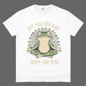 [1] [Humor Graphic Tee]Funny EFF YOU SEE KAY Frog Meditation Graphic T-Shirt, Retro Cream Text & Green Mandala Art, Oversized Unisex Tee For Men Women, Soft Cotton Streetwear Shirt, Funny Casual Graphic Top, Trendy Summer Outfit Gift For Adults Teens Kids