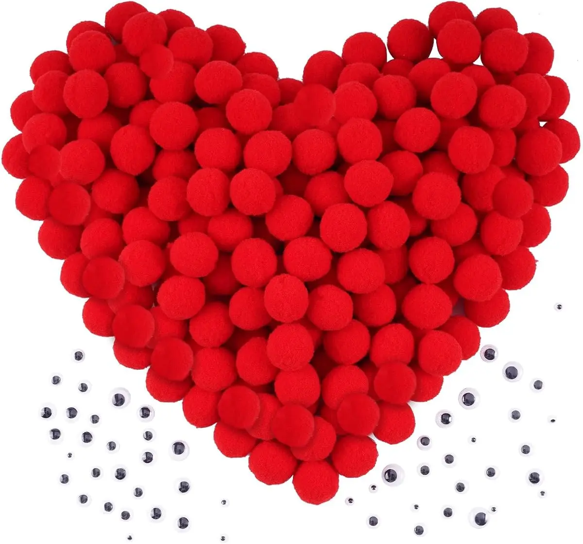 Red Craft Pom Poms 1 Inch, 300 Pcs + 100 Wiggle Eyes (400 Total) - DIY Arts & Crafts Supplies for Kids
