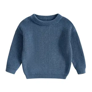 Toddler Baby Girl Boy Knit Sweater Solid Color Crewneck Long Sleeve Pullover Sweatshirt Fall Winter Clothes