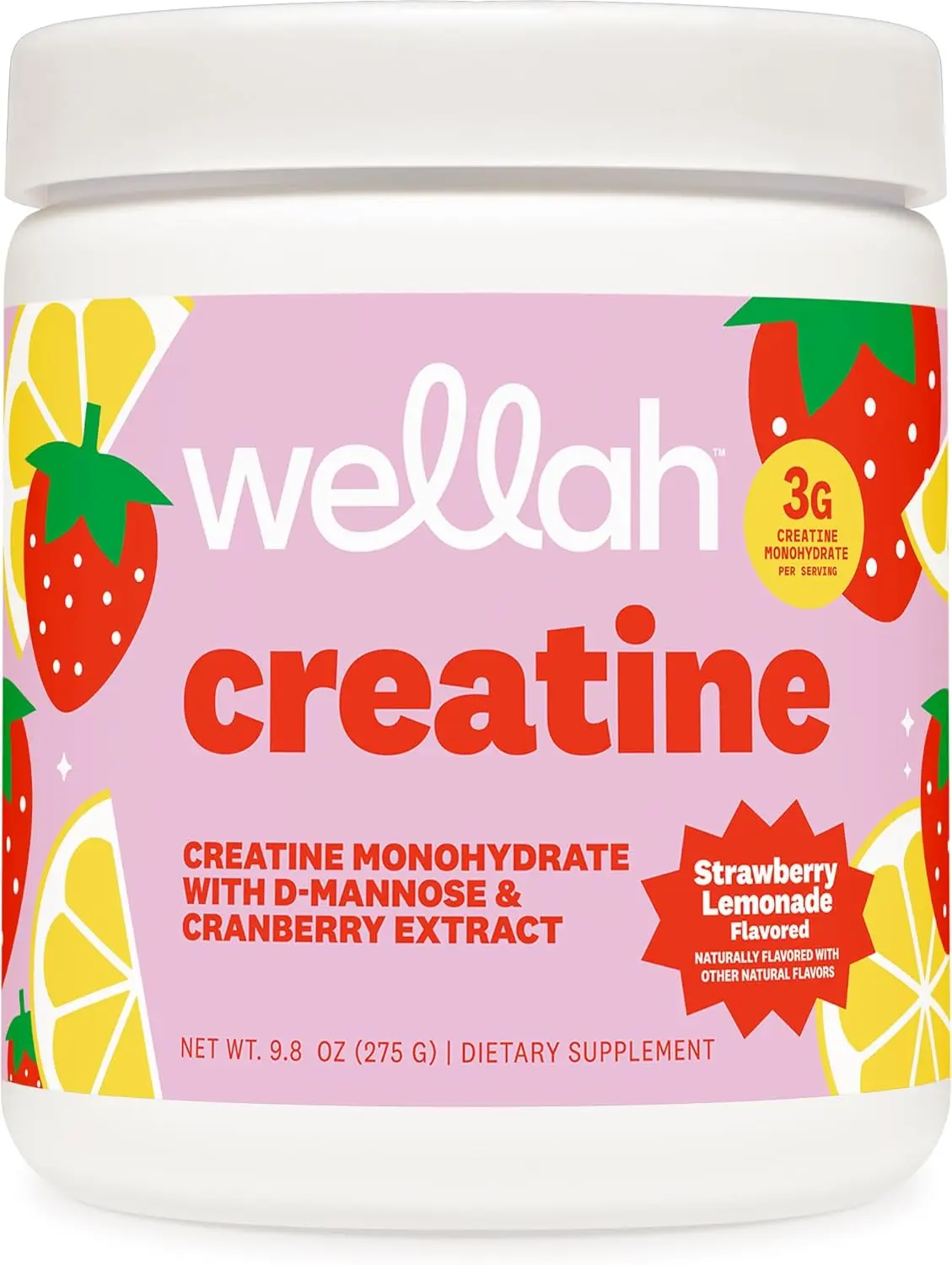 Women's Wellah Creatine Monohydrate Supplement - With Dandelion & Cranberry Extract, 50 Servings, Strawberry Lemonade Flavor
