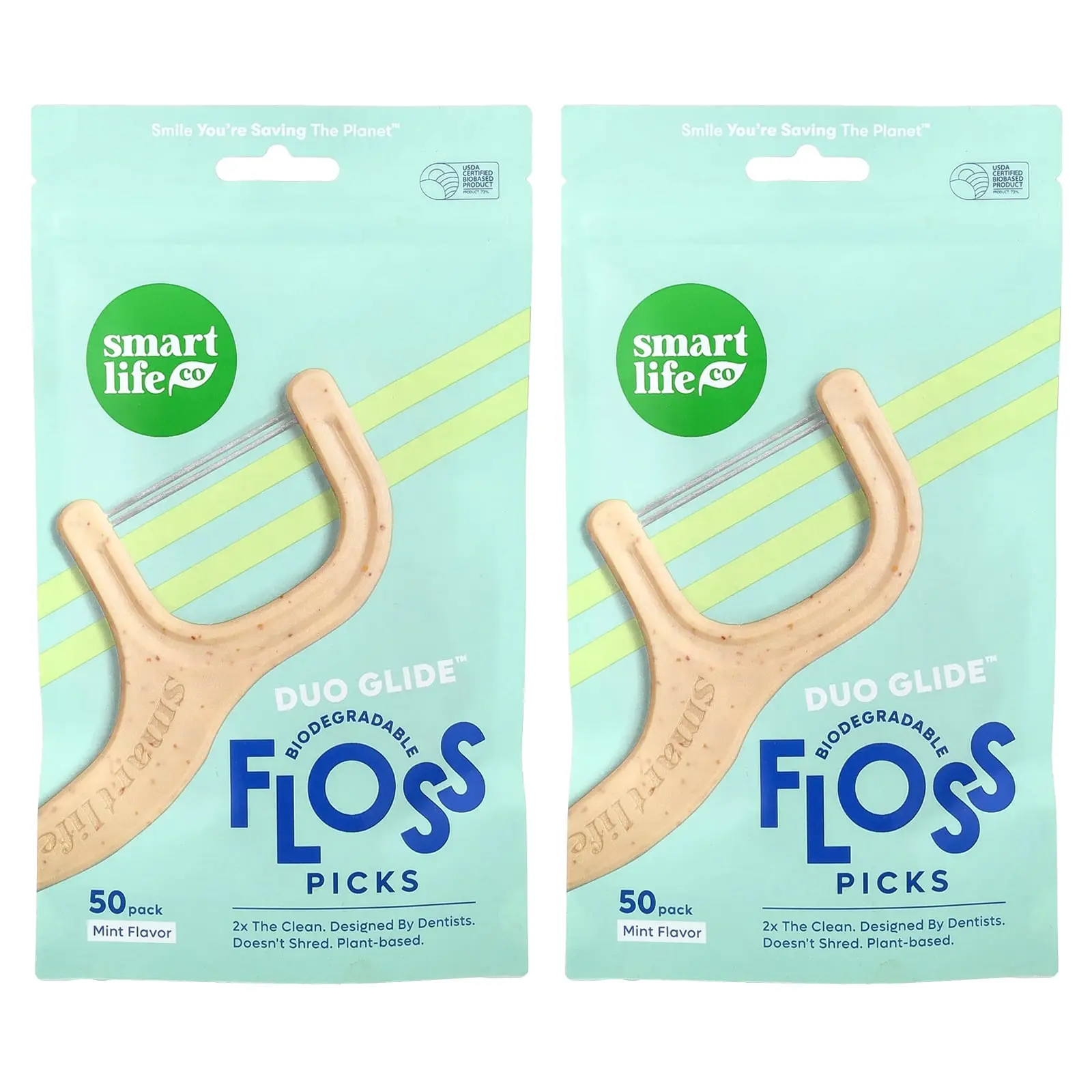 SmartLifeCo Duopik™ Floss Picks, Mint, 100 Pack