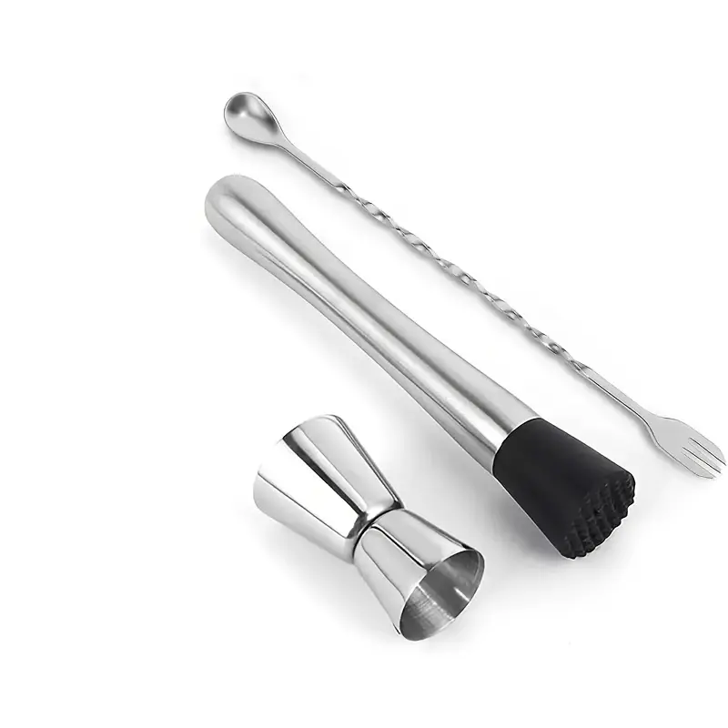 Pack of 3 Muddler for Cocktails Set, Bar Muddler Tool with Sturdy Head, Versatile Cocktail Spoon & Jigger, Easy to Use & Clean, Stylish Rust-Resistant Stirring Tool, Bar Tools for Drinks Mixing