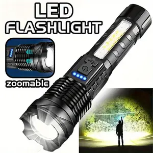 ANYICE 1PC LED Rechargeable Flashlight, Compact Zoom Handheld Lamp, Suitable for Camping, Fishing, Running, Hiking, Featuring Red and Blue COB Side Lights Made of ABS Material, High-brightness Outdoor Light, Super Bright Flashlight