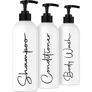Alora 16oz Refillable Shampoo and Conditioner Dispenser - Set of 3 - Pump Bottle Dispenser for Shampoo, Conditioner, Body Wash - Empty Refillable Containers for Shower, White
