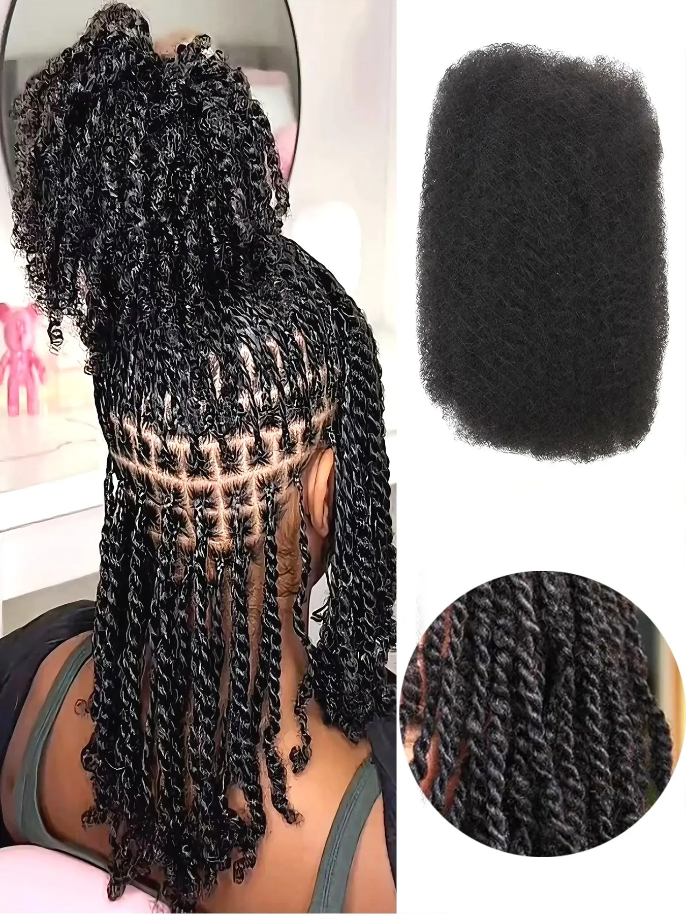 Afro Kinky Bulk Hair 30g, Kinky Texture, Afro Curly Bulk for Dreadlocks, Natural Color Knotless Braiding Hair, Ideal for Human Hair Twists, Stylish Hair Extensions