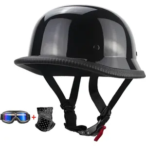 German Style Motorcycle Helmet Thin Skull Cap Half for Adult Men Women(Including Goggles and mask) Retro for Cruiser Scooter DOT Approve