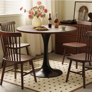 Modern Round Dining Table Walnut MDF Top & Metal Base Compact Kitchen & Living Room Table for Small Spaces Easy Assembly Sturdy Design 23.6"D x 23.6"W x 29.1"H Drawer Dividers