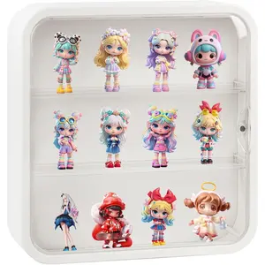 Display Case for Figures, Wall-Mounted Clear Dtproof Display Box with Magnetic Door and Shelf, Adjtable Doll Display Case for Collectibles Figurines Sonny Angels Pop Mart Mini Figures (White)