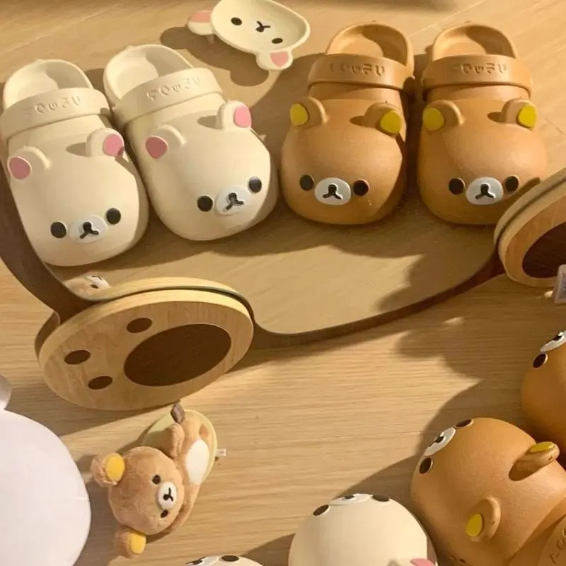Summer Cartoon Rilakkuma Shoes Cute Bear Slipper PVC Non-Slip Anti-Odor Wear Bag Head Sandals Cute Summer Beach Shoes Girl Gift