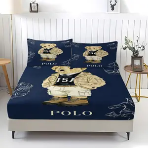 Bear Print Bed Sheet, Comfortable Printed Design, Includes 1 Bed Sheet and 2 Pillowcases, Comfortable Bedding, Anti-Slip Dust Cover Suitable for Bedroom and Guest Room, Ideal for Children or Adult Gifts, Bedsheet Sets, Fitted Sheet