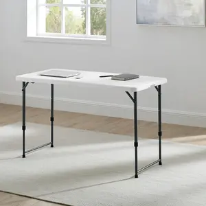 Mainstays 4' Adjustable Height Centerfold Folding Table, White, portable table, folding workstation, banquet furniture, indoor outdoor furniture, utility desk, centerfold design