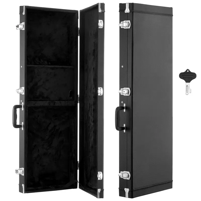 VEVOR 41.3in Rectangle Wooden Shell Electric Guitar Hard Case Protector - Lock Latch, Padded Neck Support, Accessory Storage Compartment, Key, Water-Resistant Protection, Wear-Resistant, for 39in Tele & ST Guitars, Home and Travel Use, Black