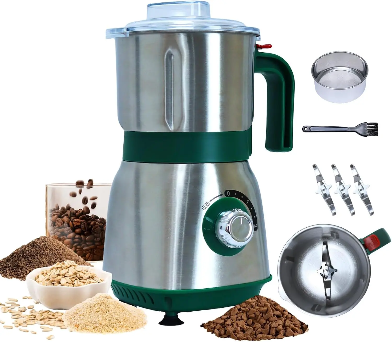 for, Spice Electric Dry for Spices, Herbs (Green)| Comes With 3 Removable Stainless Blades, 500w for Coffee Beans, Grains, Nuts