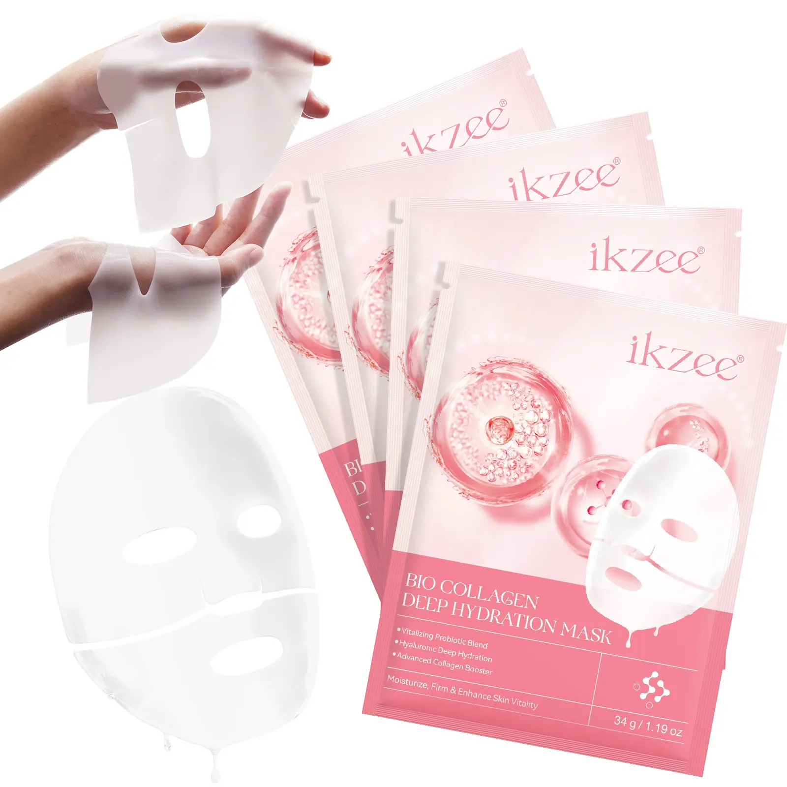 IKZEE Collagen Facial Mask, deep-layer collagen mask, Hydrating Face Masks, moisturizing and brightening, rich in collagen and hyaluronic acid, Hydrating