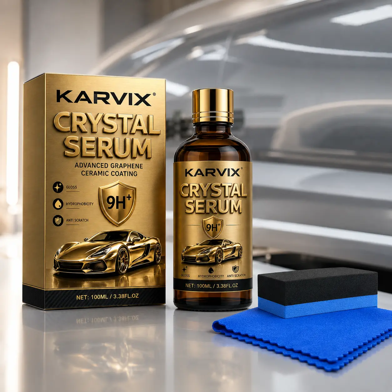 Upgraded Crystal Serum Graphene Ceramic Car Coating 9H+ Auto Detailing Long Lasting Gloss Hydrophobic Scratch Resistant Paint Protection Car Care Nano Coating Kit