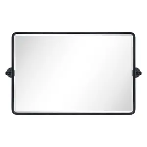TEHOME Horizontal Rectangle Pivot Tiltable Metal Framed Vanity Beveled Mirror for Bathroom, Multiple Colors and Sizes