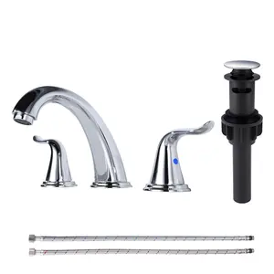 WOWOW 3 Hole Widespread Bathroom Faucet Chrome Bathroom Sink Faucets 2 Handle Bath Faucet 8 inch Vanity Faucet with Pop Up Drain Stopper Assembly Brass Mixer Taps for Bathroom Basin