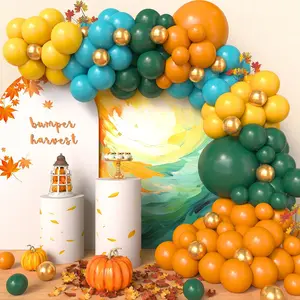 Yellow Orange Green Blue Gold Balloon Garland Fall Thanksgiving Balloons Arch Kit Colorful Boho Latex Balloons For Autumn Birthday Hello Fall Little Pumpkin Baby Shower Party Decoration