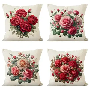 Red flowers cotton pillow case.Home decor Sofa Bedding bolster case.