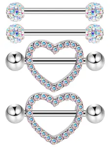 Heart Shaped Rhinestone Decor Nipple Ring, Cute Nipple Bar, Fashionable Body Piercing Jewelry for Women, Trendy All-match & Exquisite Jewelry for Gift, Rhinestone Belly Ring, Belly Button Rings